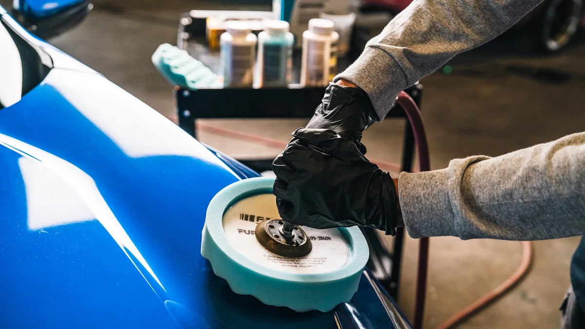 Machine polishing a freshly repaired panel